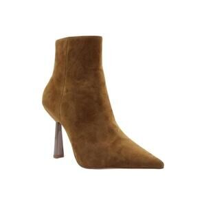 Lola Cruz Pointed Toe Tan Cognac Suede Heeled Boot 37 /‎ 7